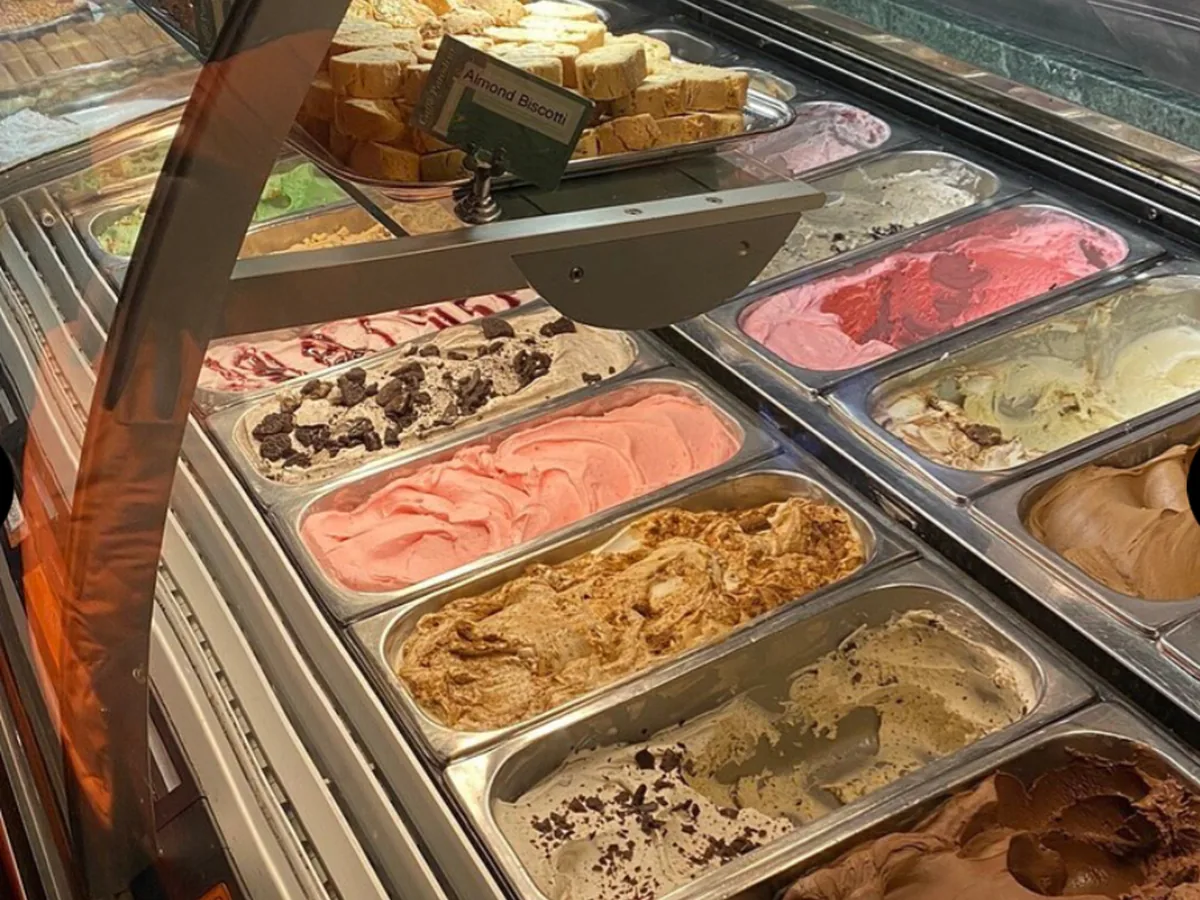 Gelato case at a North End caffè